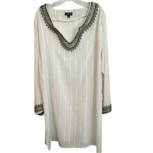 Mango Reef women's beaded, sequined v-neck tunic blouse.